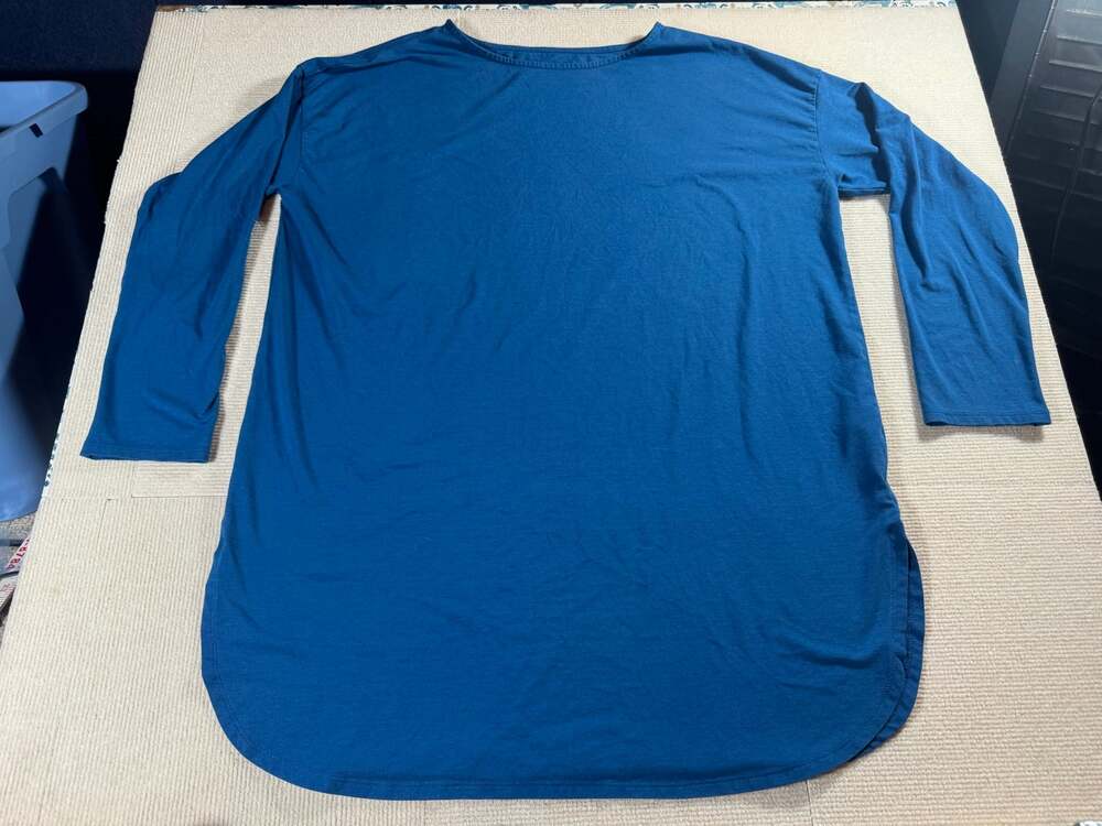 J Jill Women's Large Luxe Supima Tunic Top Stretch Blue Scoop Neck Long Sleeves